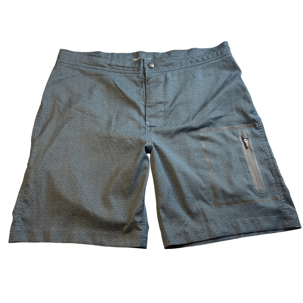 Mack Weldon Men's Board Shorts‎ Gray Blue Wave Stretch Swim Trunks Size 35/36